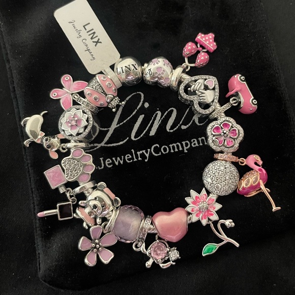 Linx Snake Chain Bracelet with Pink Themed Charms - Picture 1 of 6